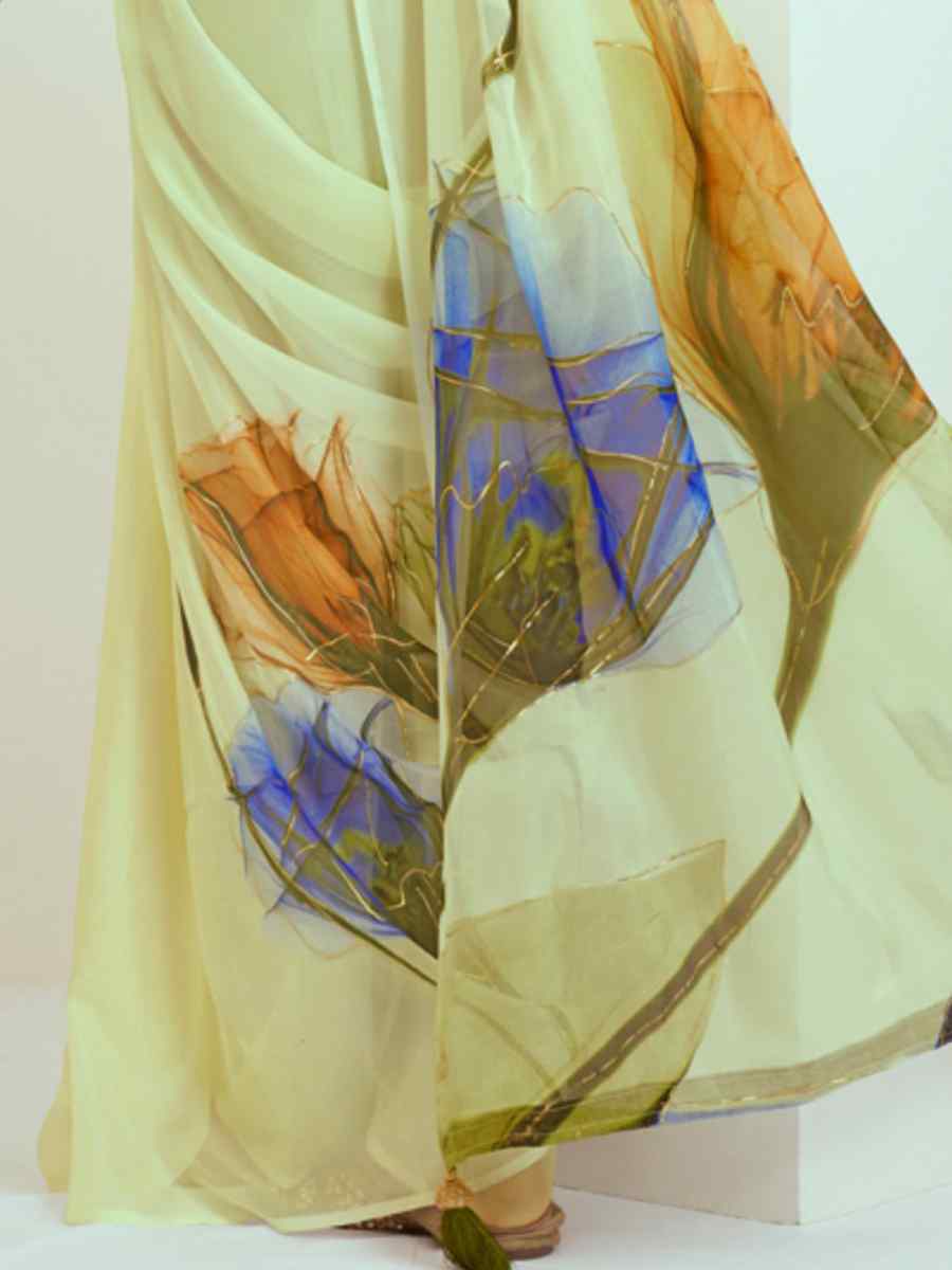 Pista Georgette Printed Casual Festival Contemporary Saree
