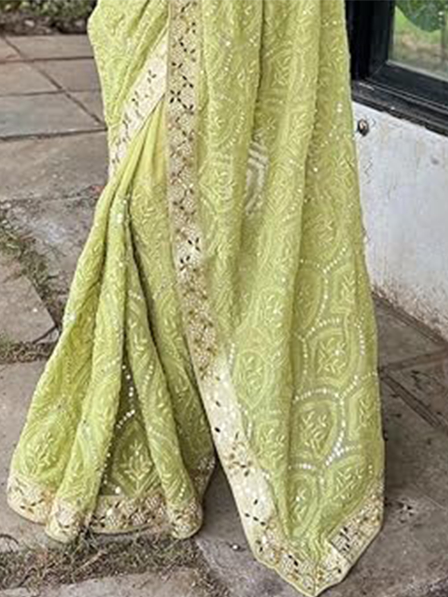 Pista Georgette Sequins Party Festival Classic Style Saree