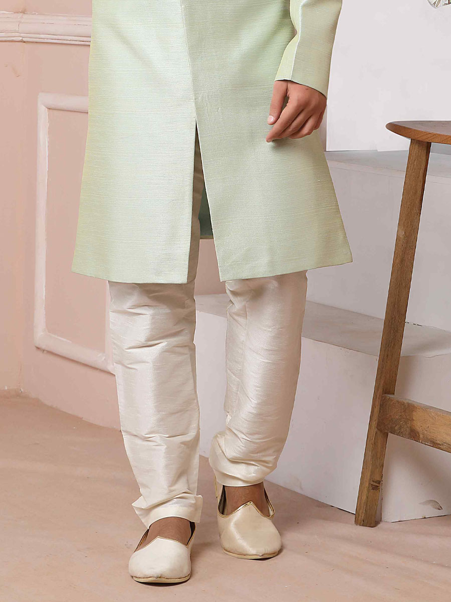 Pista Green Art Banarasi Silk Embroidered Groom Wedding Sherwani