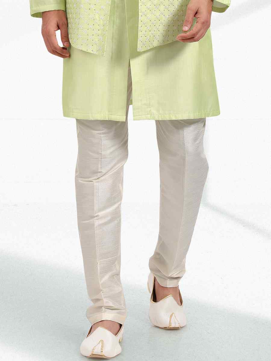 Pista Green Art Banarasi Silk Woven Festival Party Kurta