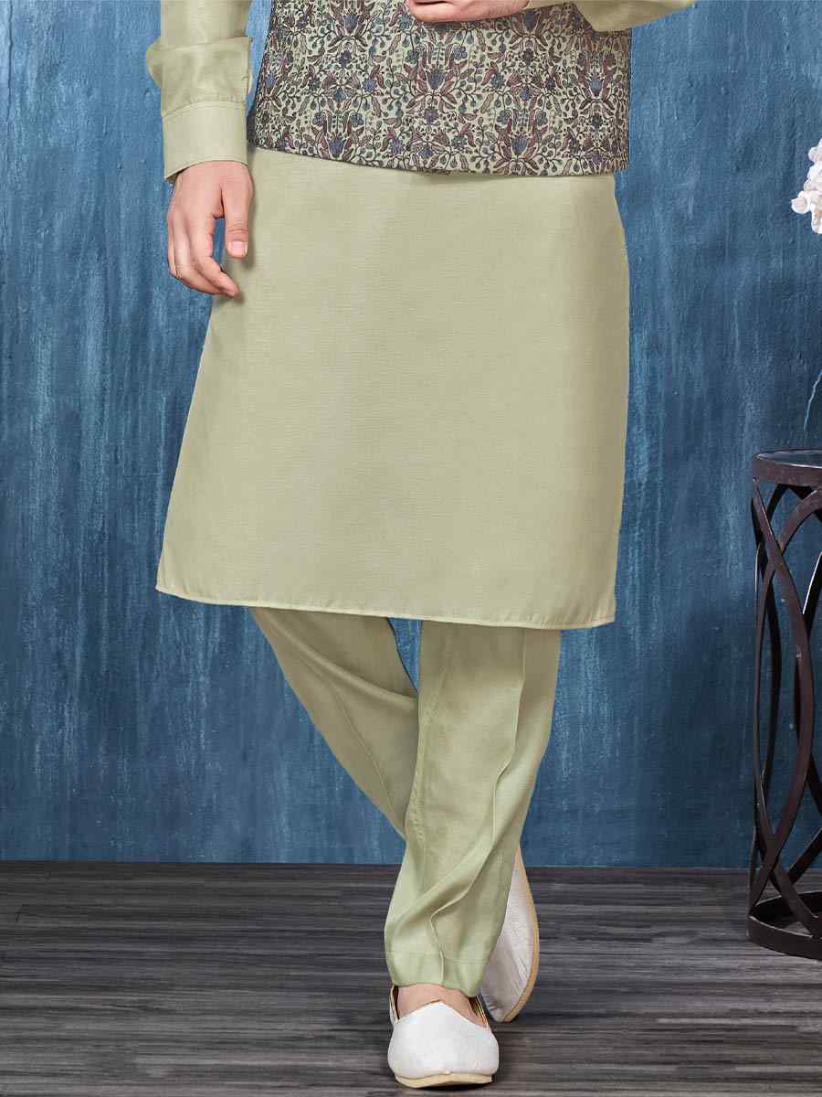 Pista Green Art Banarasi Silk Woven Festival Wedding Kurta