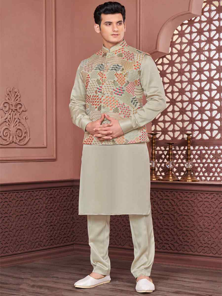 Pista Green Art Banarasi Silk Woven Festival Wedding Kurta
