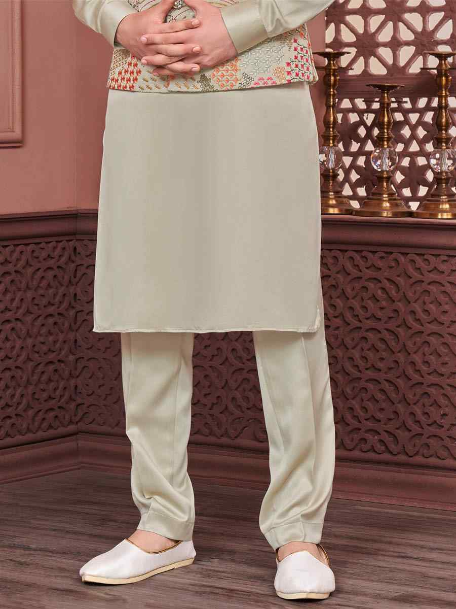 Pista Green Art Banarasi Silk Woven Festival Wedding Kurta