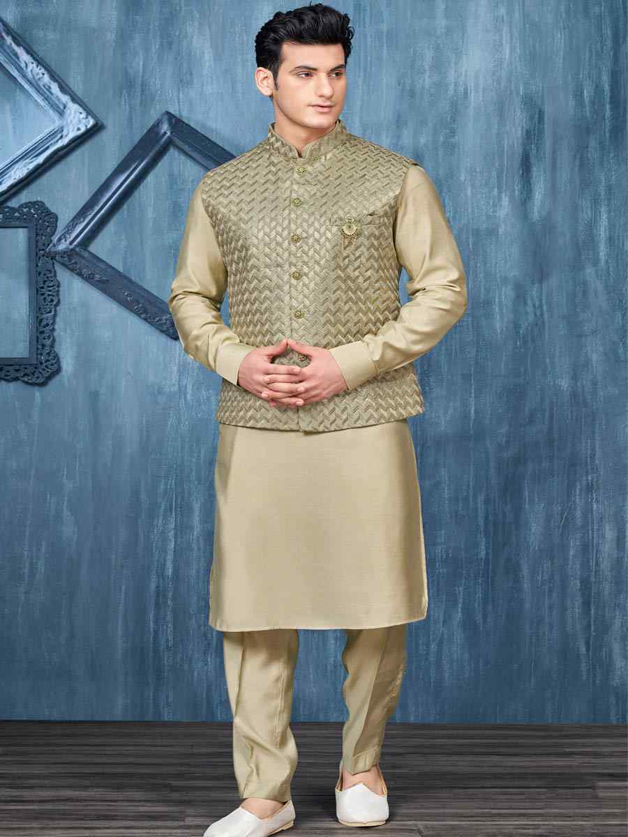 Pista Green Art Banarasi Silk Woven Festival Wedding Kurta