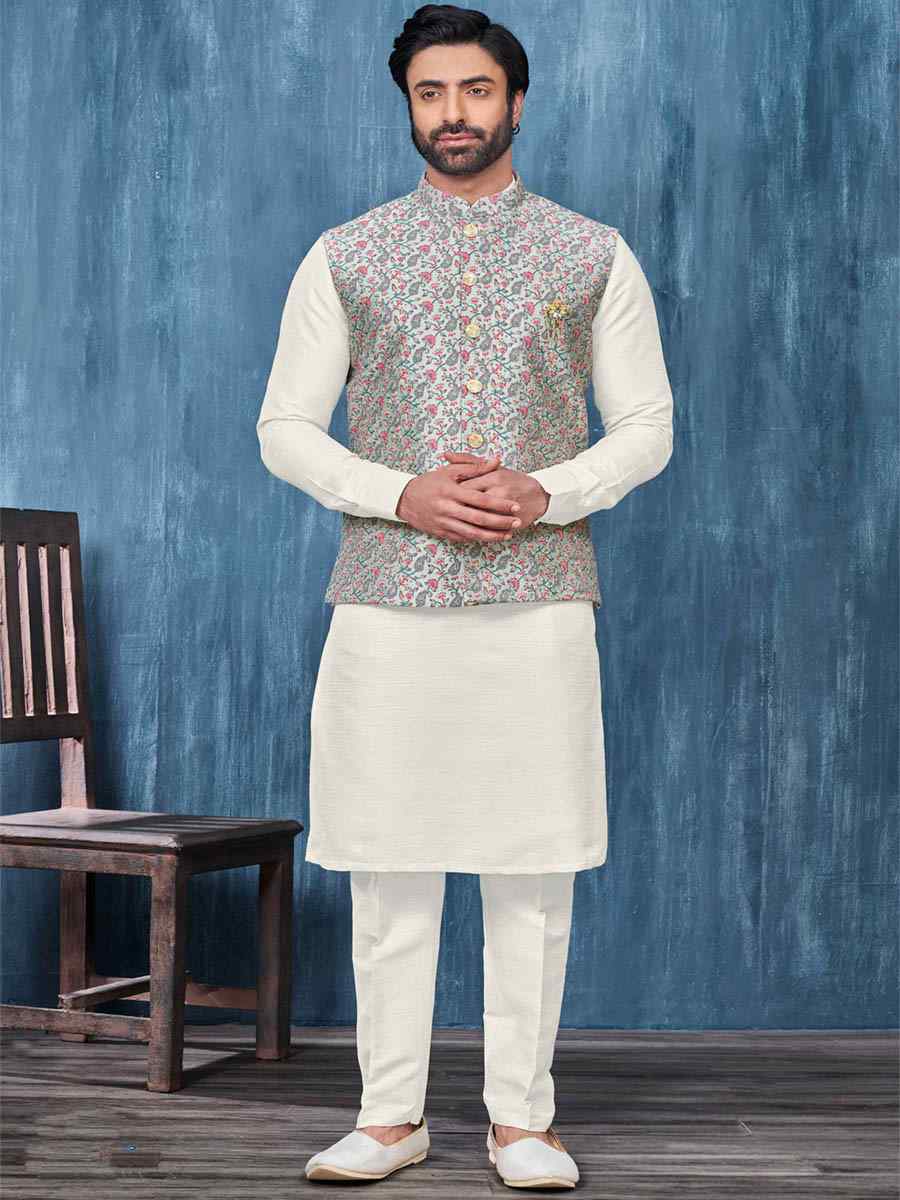 Pista Green Art Banarasi Silk Woven Festival Wedding Kurta