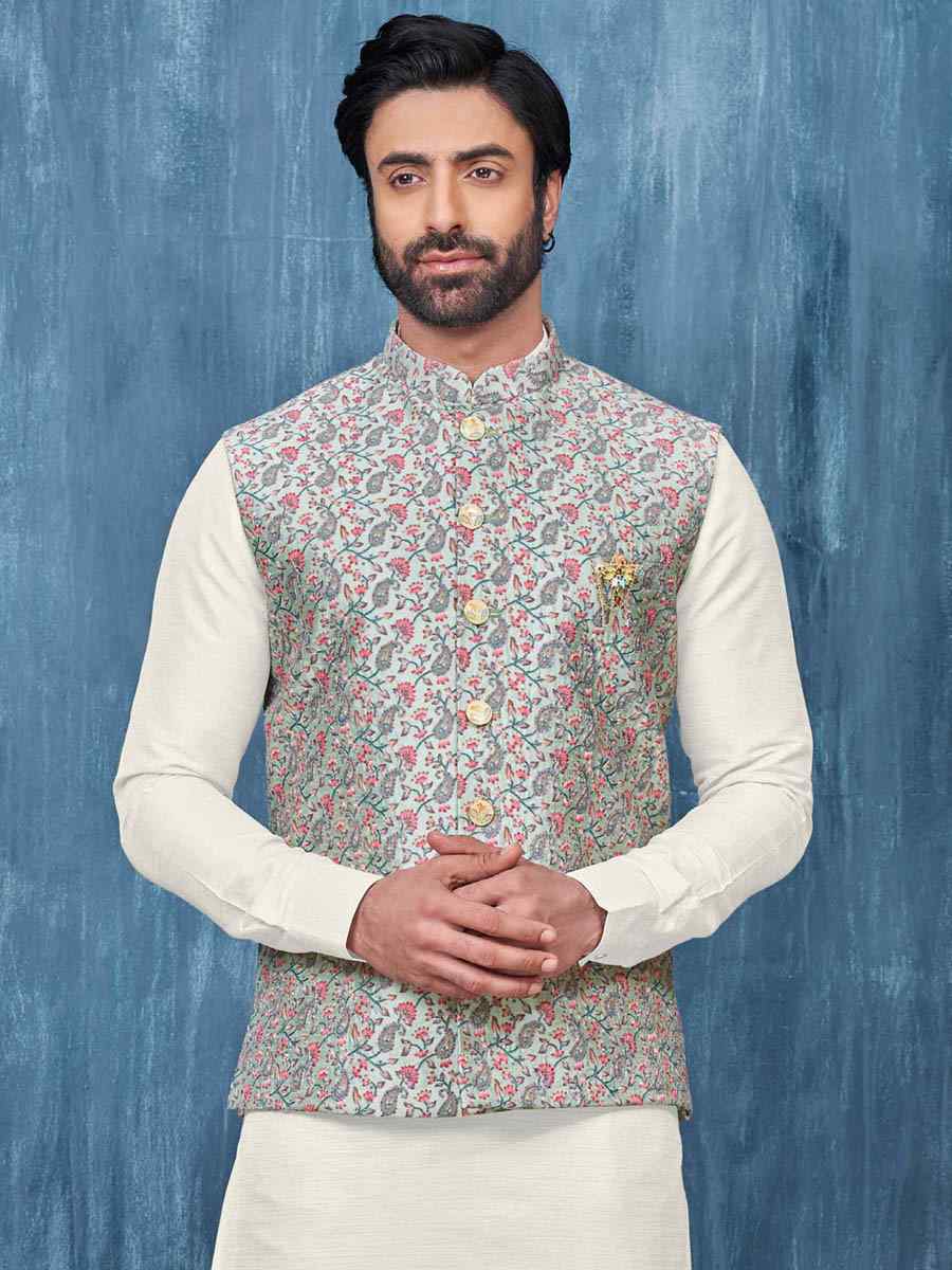 Pista Green Art Banarasi Silk Woven Festival Wedding Kurta
