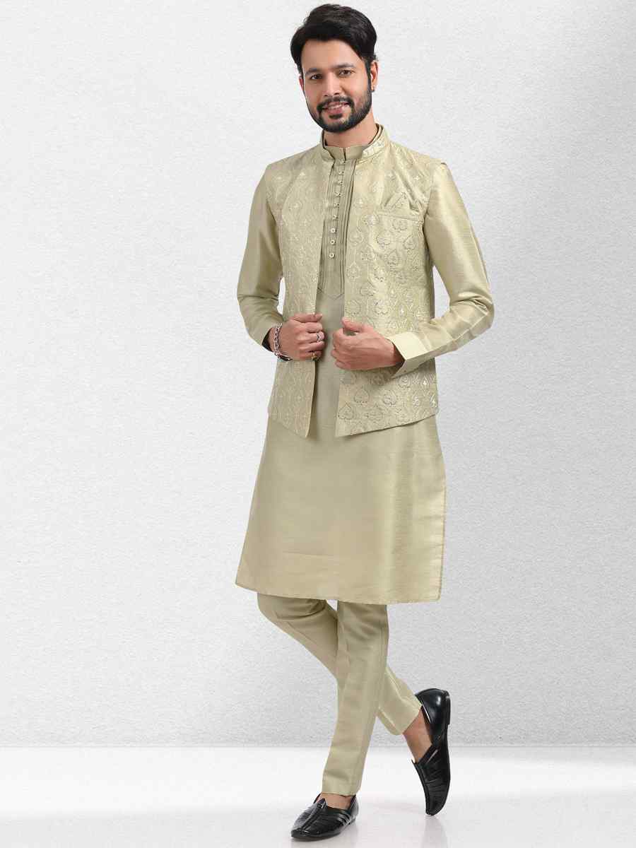 Pista Green Art Banarasi Silk Woven Festival Wedding Kurta