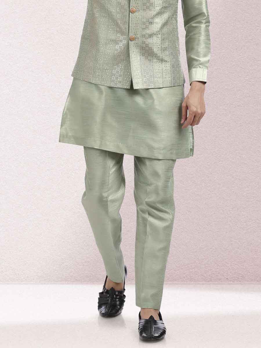 Pista Green Art Banarasi Silk Woven Festival Wedding Kurta