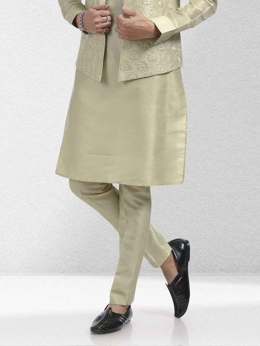 Pista Green Art Banarasi Silk Woven Festival Wedding Kurta