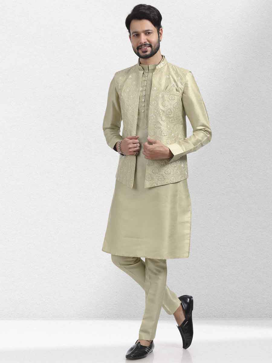 Pista Green Art Banarasi Silk Woven Festival Wedding Kurta