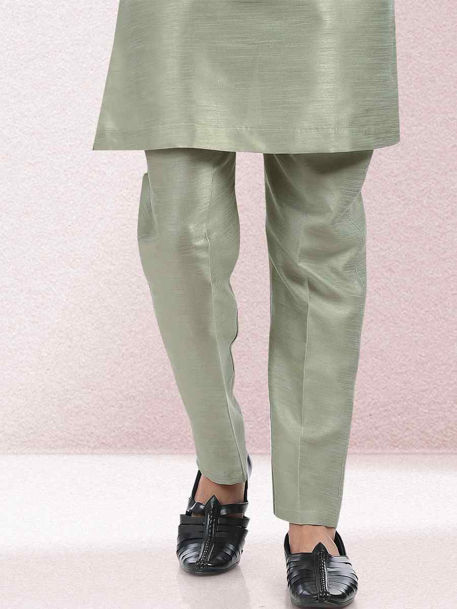 Pista Green Art Banarasi Silk Woven Festival Wedding Kurta