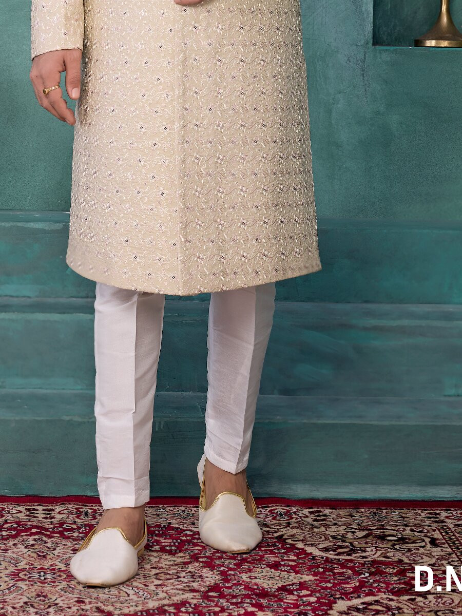 Pista green Art silk Embroidered Computer Thread work Wedding Party Festival Groom Sherwani