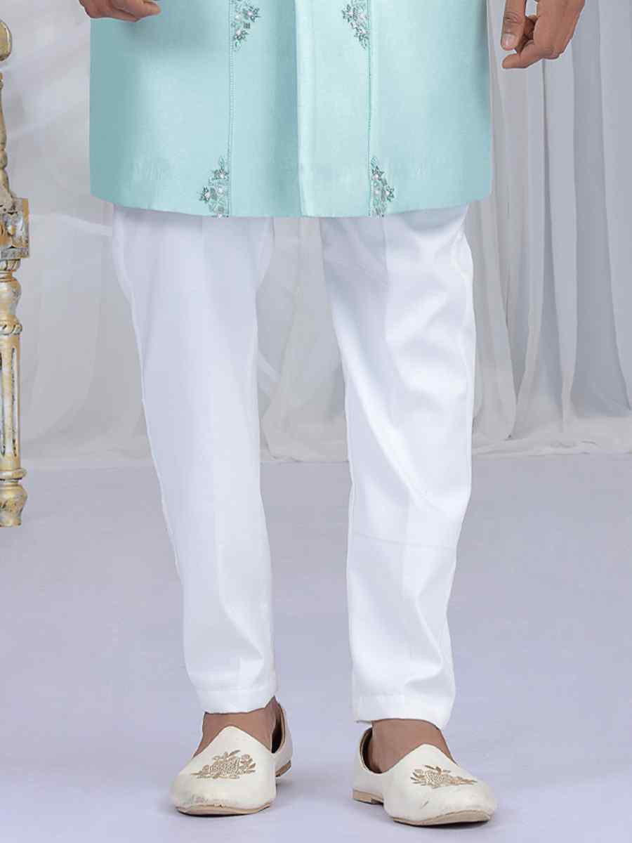 Pista Green Art Silk Embroidered Festival Wedding Mens Sherwani