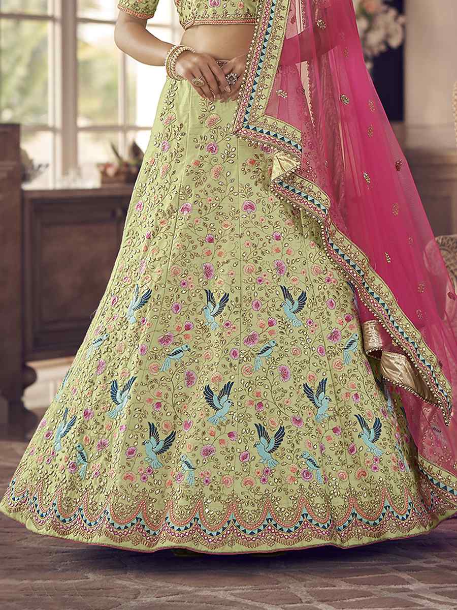Pista Green Art Silk Zari Sequins Bridal Bridesmaid Heavy Border Lehenga Choli