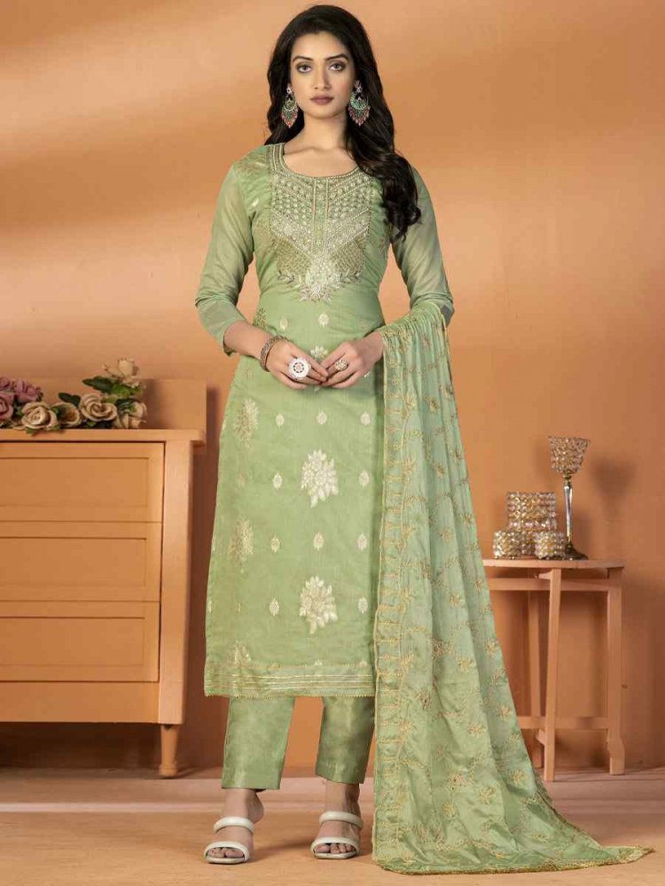 Pista Green Color Designer Fancy Part Wear Salwar Suit In Net Fabric With  Embroidery As Semi Stitched - shreematee - 4109192