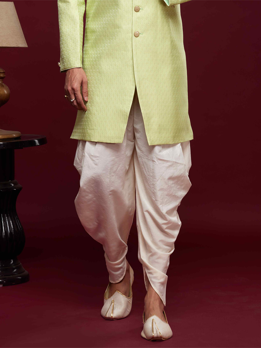 Pista Green Banarasi Jacquard Woven Wedding Party Sherwani