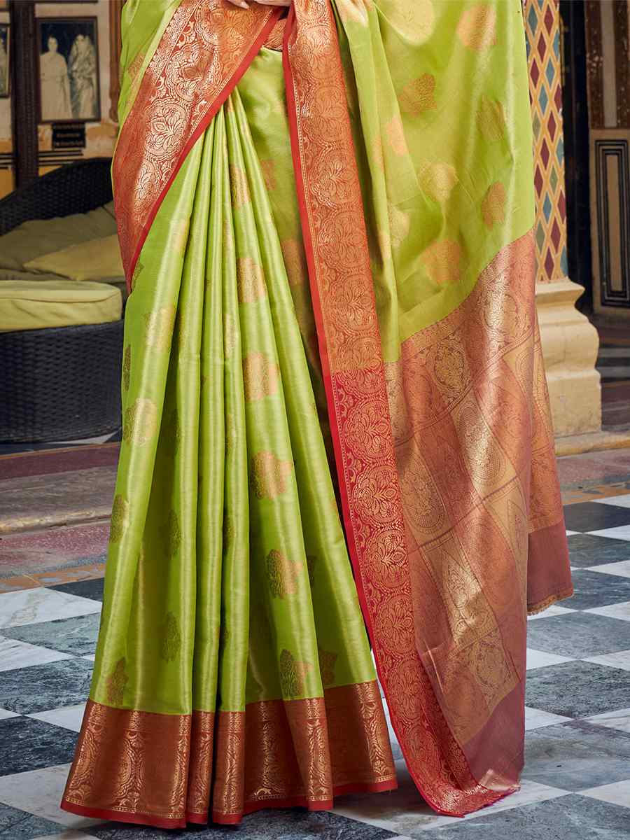 Pista Green Banarasi Silk Handwoven Wedding Festival Heavy Border Saree