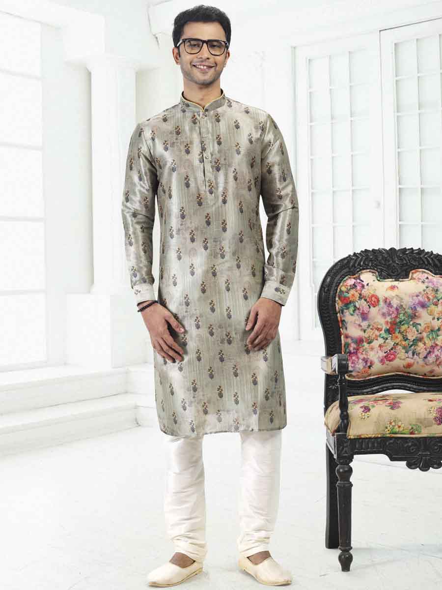 Pista Green Banarasi Silk Printed Festival Wedding Kurta