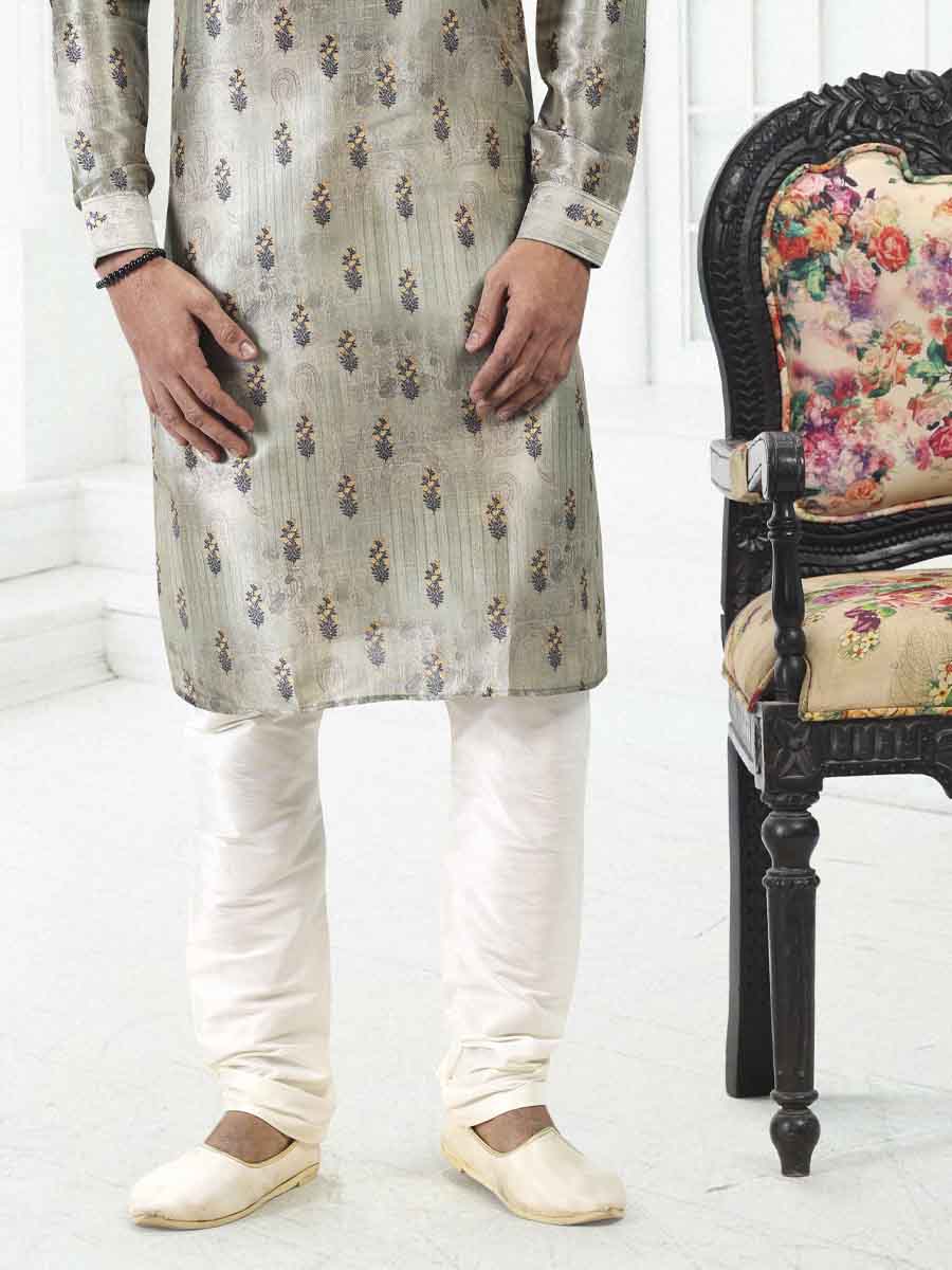 Pista Green Banarasi Silk Printed Festival Wedding Kurta