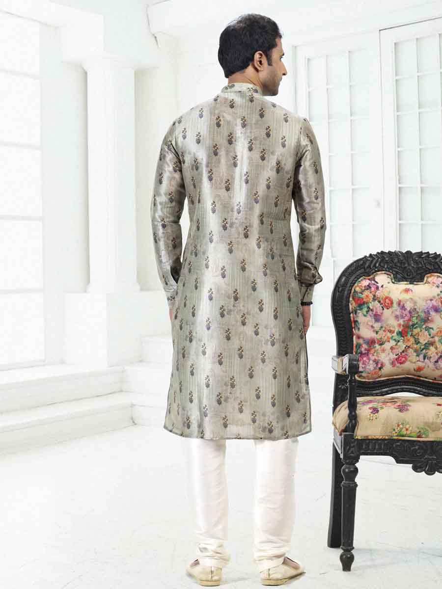 Pista Green Banarasi Silk Printed Festival Wedding Kurta