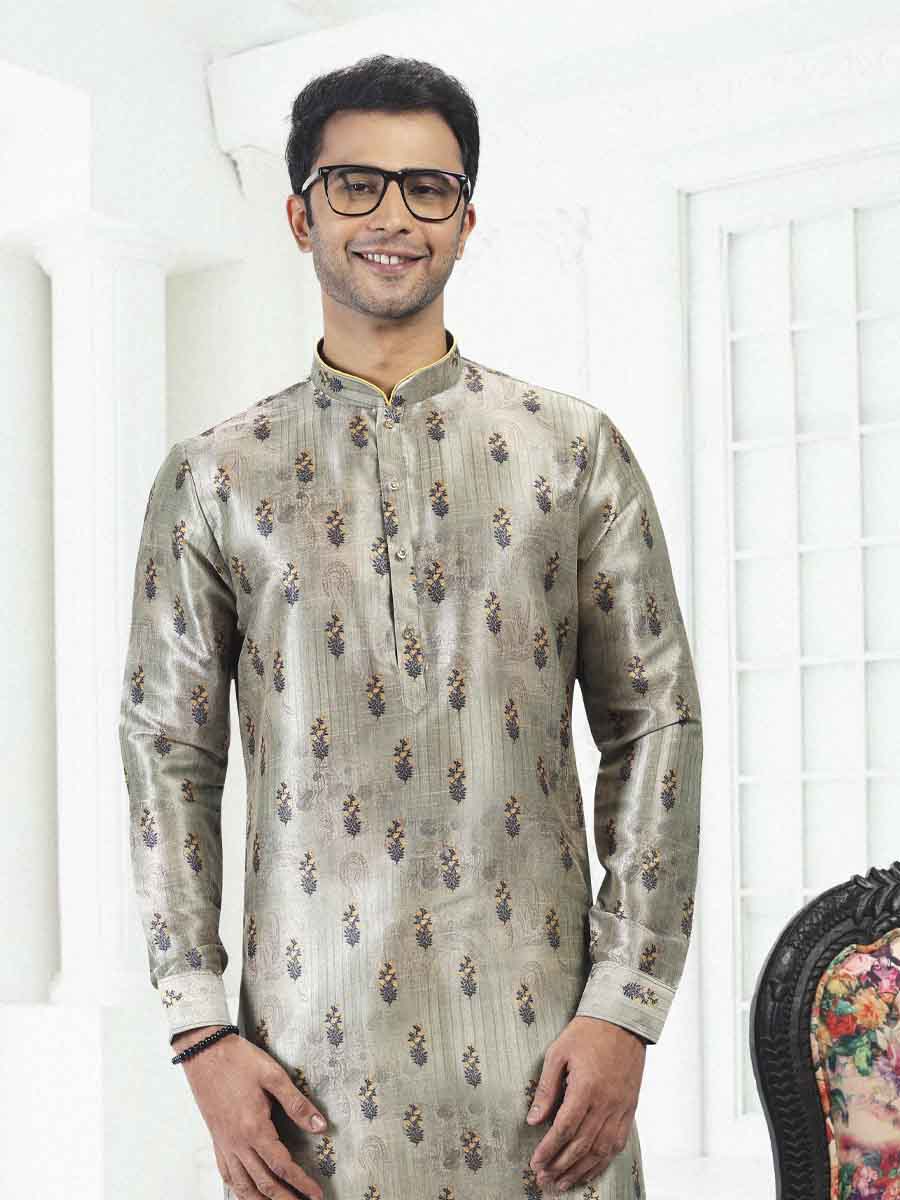 Pista Green Banarasi Silk Printed Festival Wedding Kurta