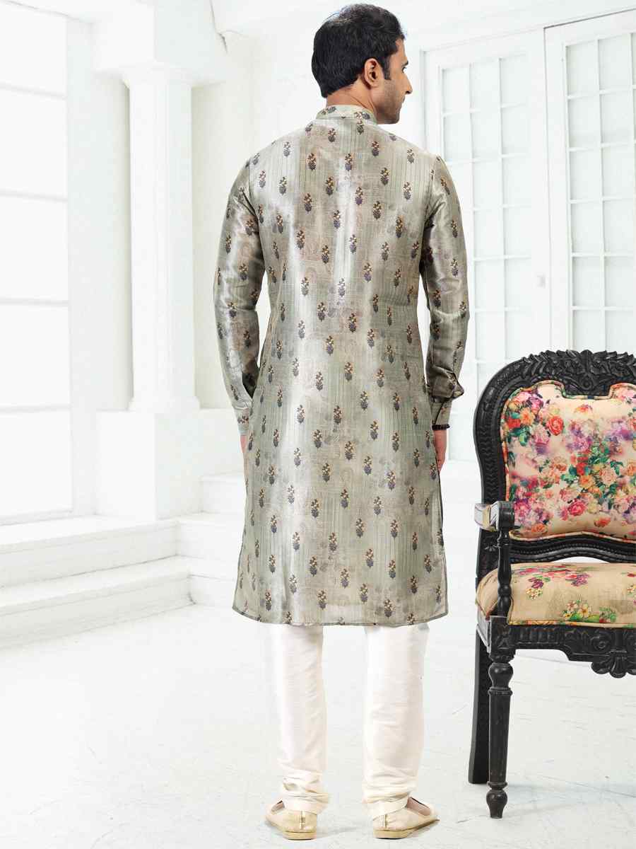 Pista Green Banarasi Silk Woven Festival Party Kurta