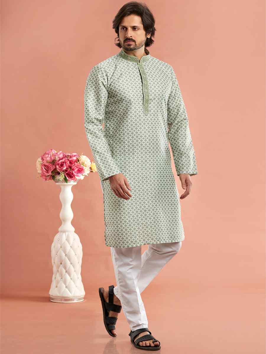 Pista Green Cotton Printed Festival Casual Kurta