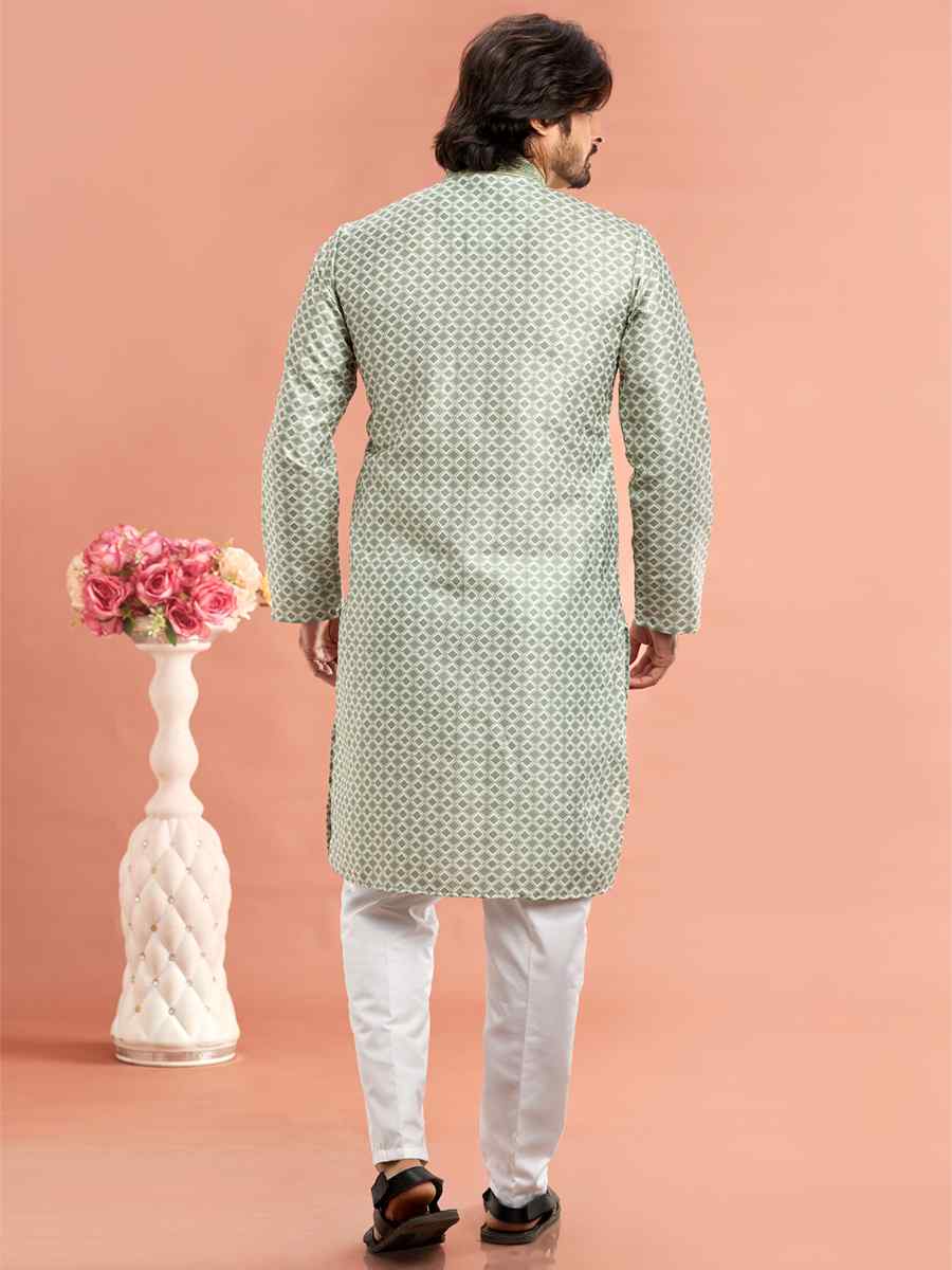 Pista Green Cotton Printed Festival Casual Kurta