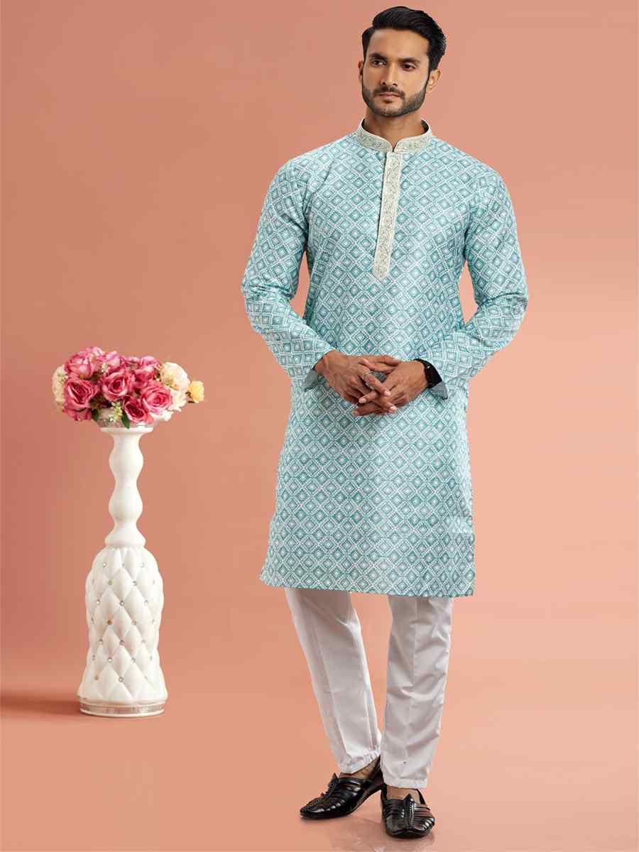 Pista Green Cotton Printed Festival Casual Kurta