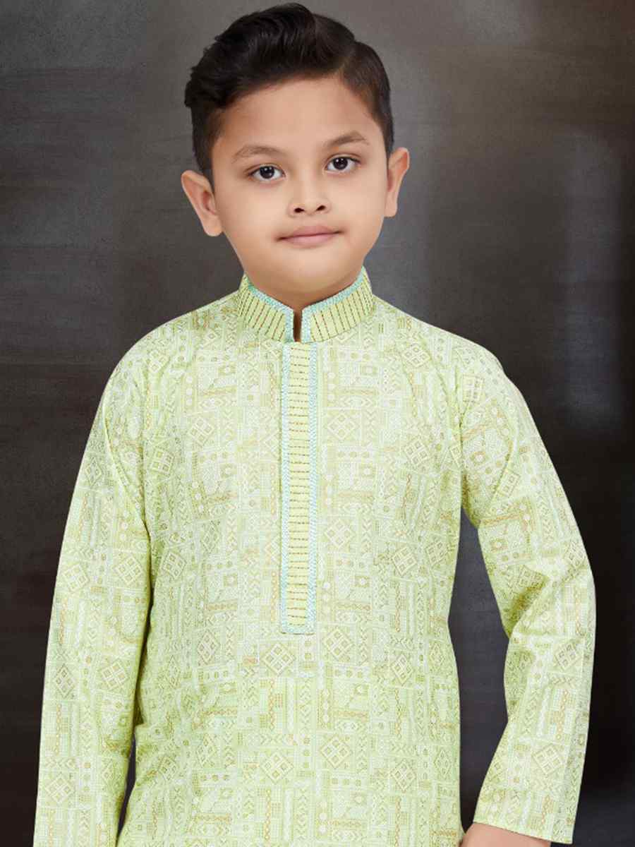 Pista Green Cotton Printed Festival Traditional Kurta Pyjama Boys Wear