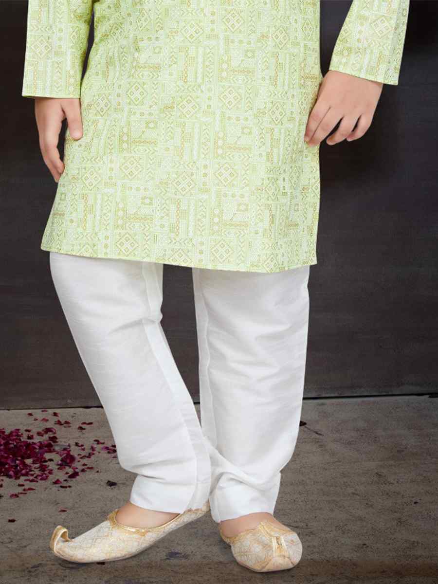 Pista Green Cotton Printed Festival Traditional Kurta Pyjama Boys Wear