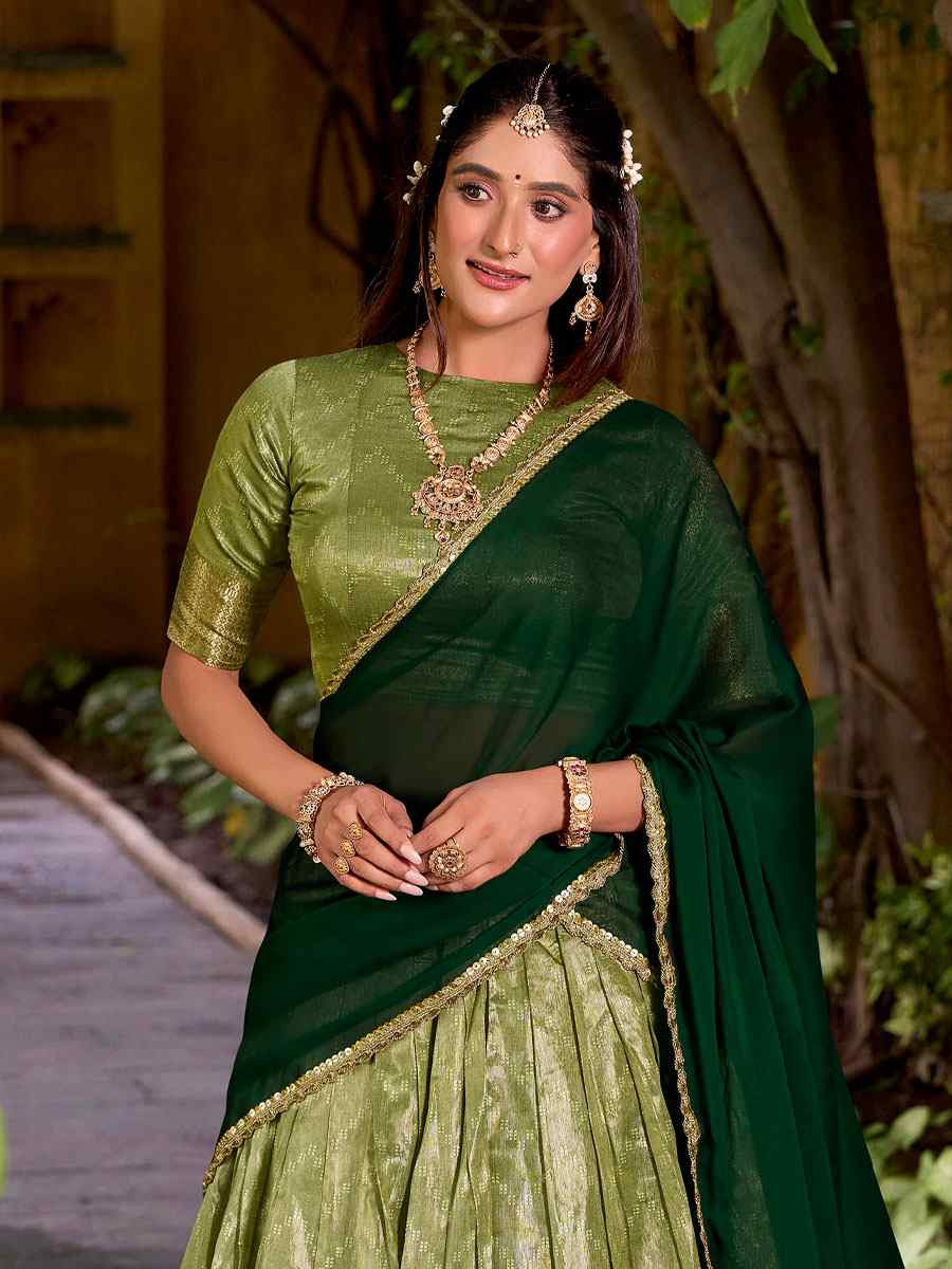 Pista Green Dhupion Silk Zari Handwoven Wedding Reception Festival Heavy Border Lehenga Choli