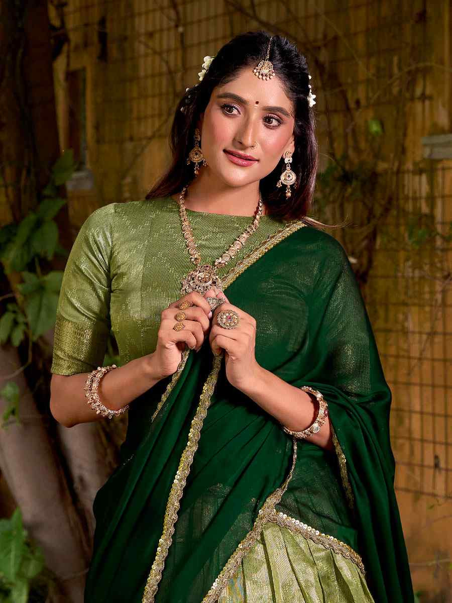 Pista Green Dhupion Silk Zari Handwoven Wedding Reception Festival Heavy Border Lehenga Choli
