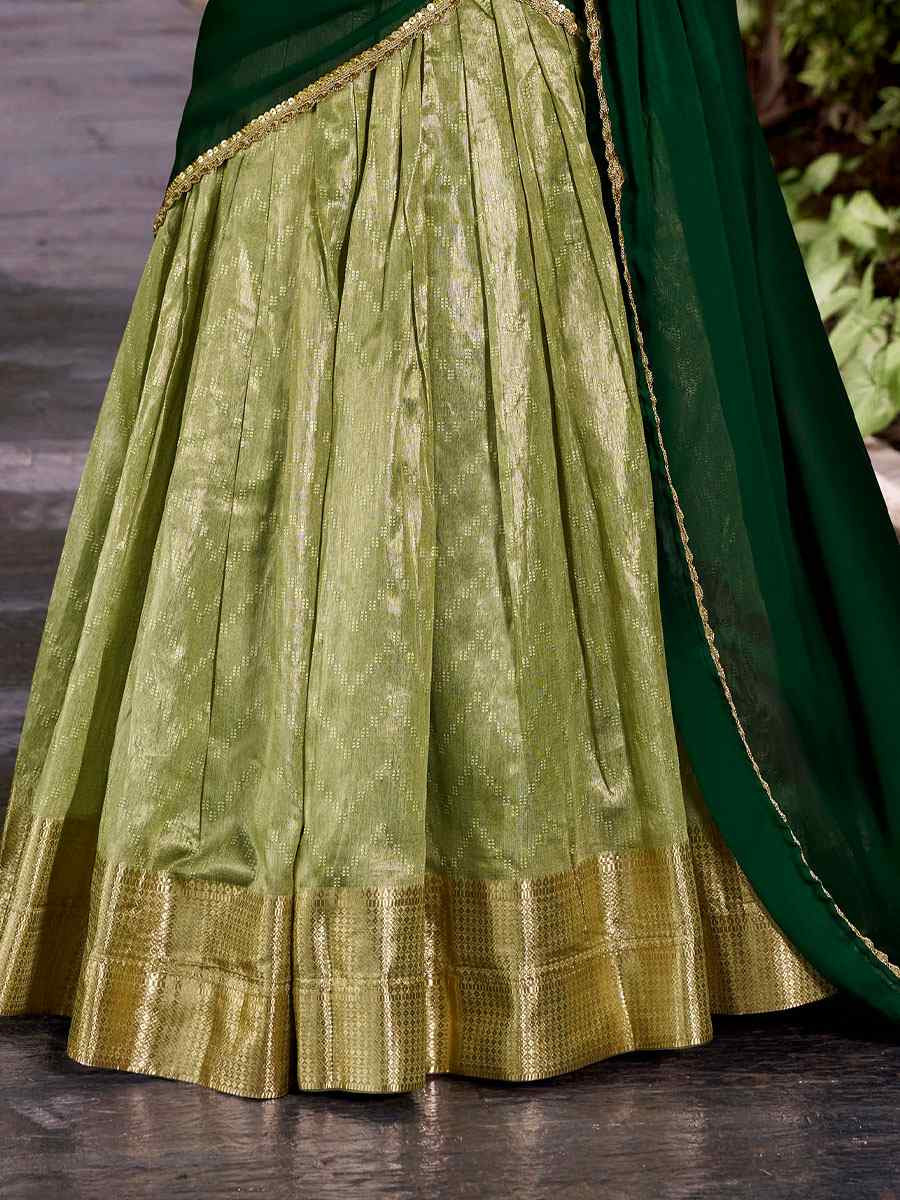Pista Green Dhupion Silk Zari Handwoven Wedding Reception Festival Heavy Border Lehenga Choli