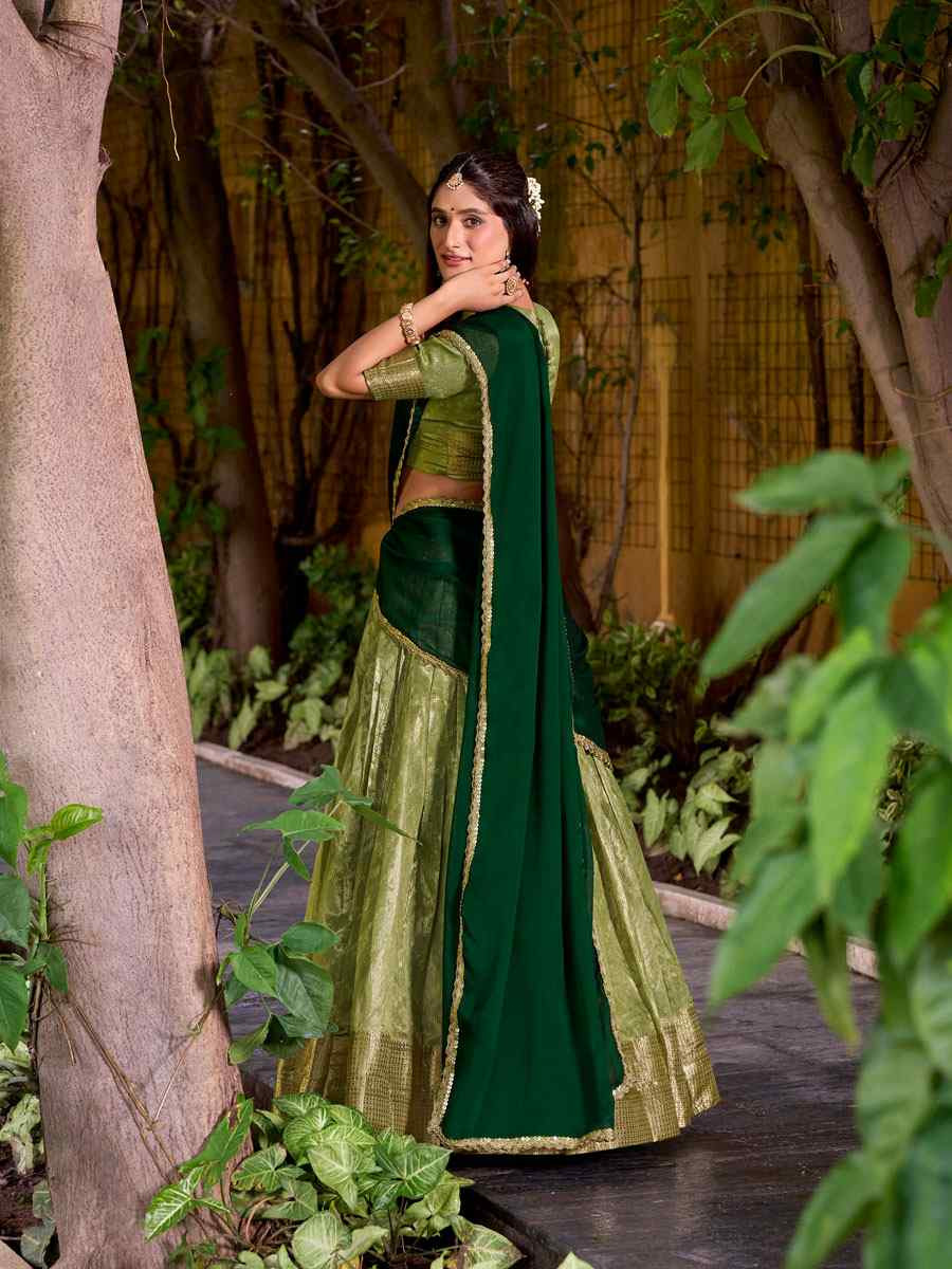 Pista Green Dhupion Silk Zari Handwoven Wedding Reception Festival Heavy Border Lehenga Choli
