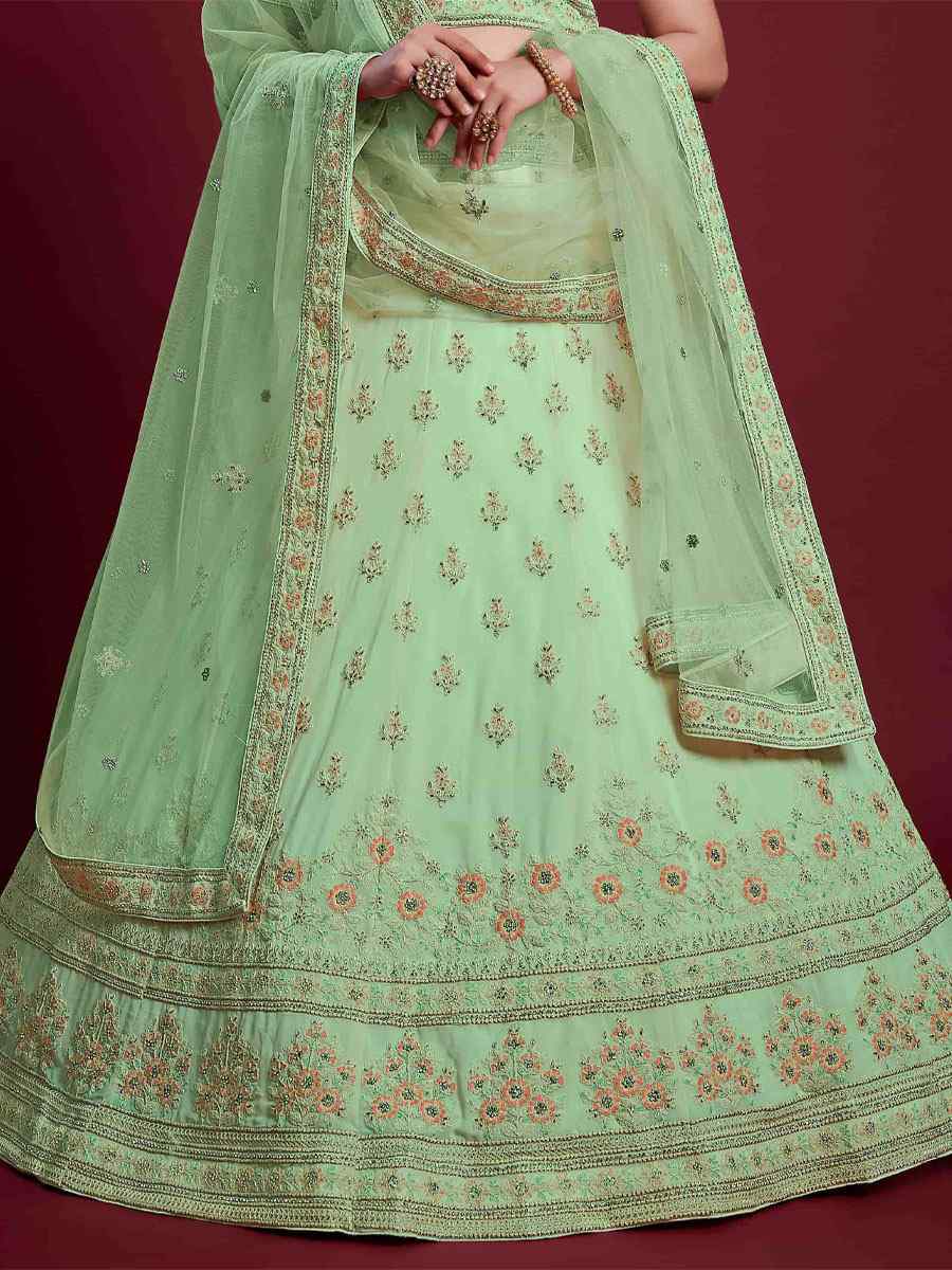 Pista Green Georgette Embroidered Bridal Wedding Heavy Border Lehenga Choli