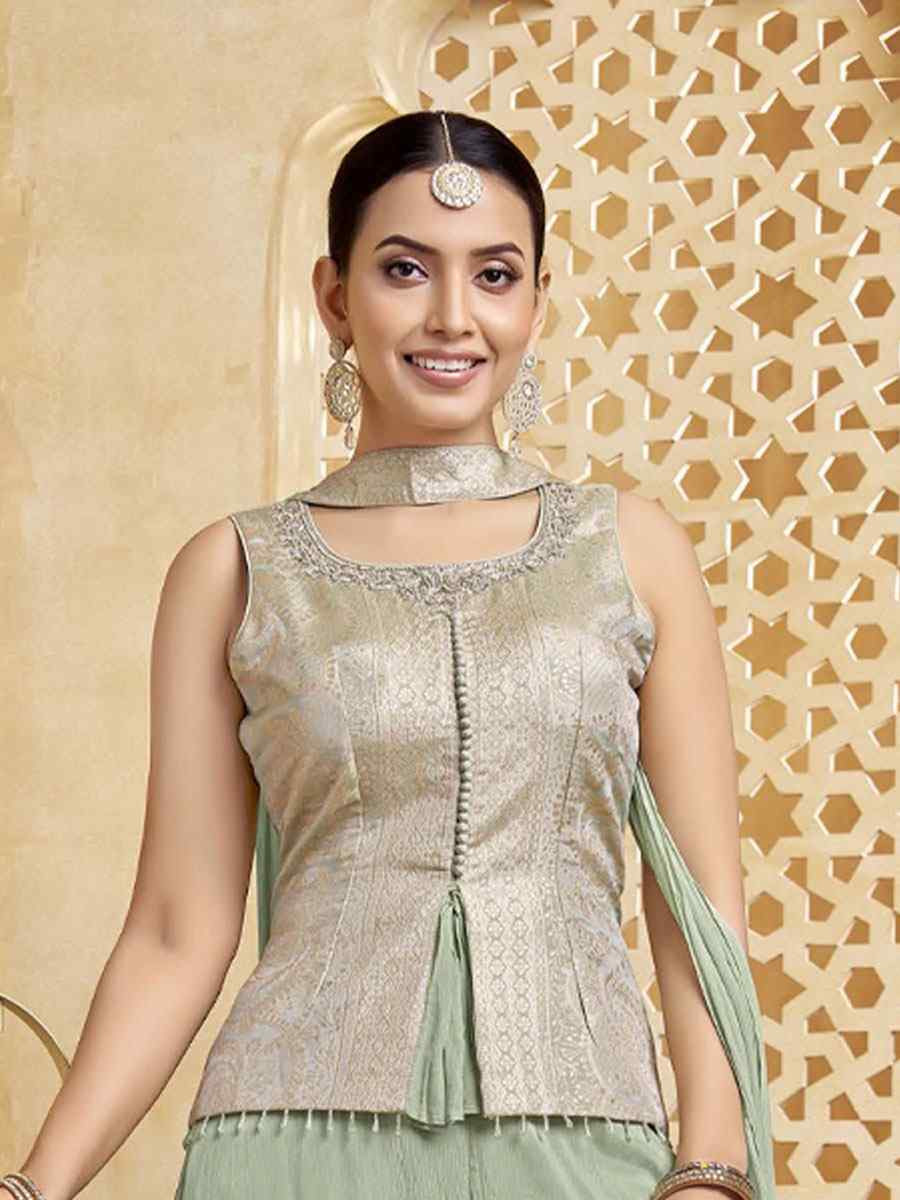 Pista Green Georgette Embroidery Party Wedding Festival Casual Ready Palazzo Pant Salwar Kameez