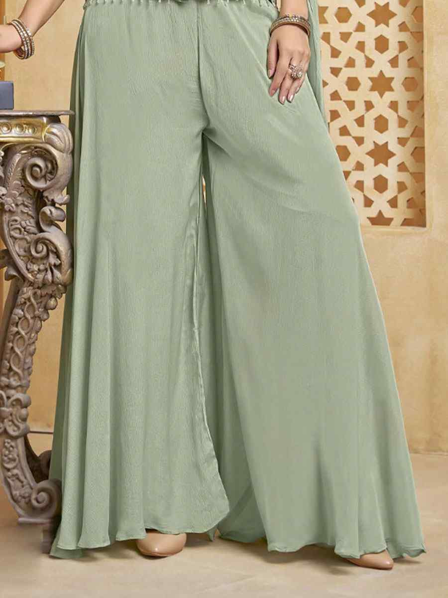 Pista Green Georgette Embroidery Party Wedding Festival Casual Ready Palazzo Pant Salwar Kameez