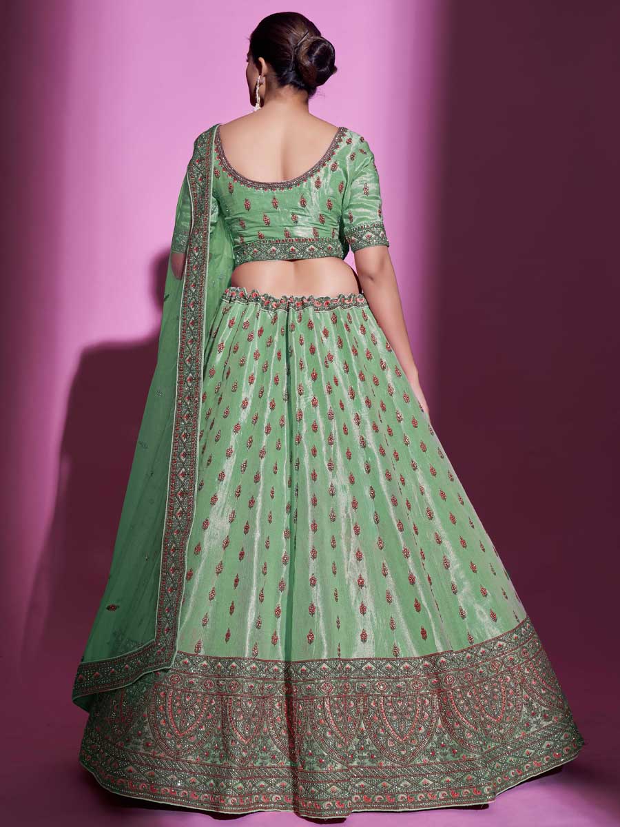 Pista Green Gota Silk Embroidered Bridal Wedding Heavy Border Lehenga Choli