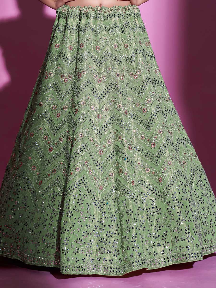Pista Green Gota Silk Embroidered Bridal Wedding Heavy Border Lehenga Choli