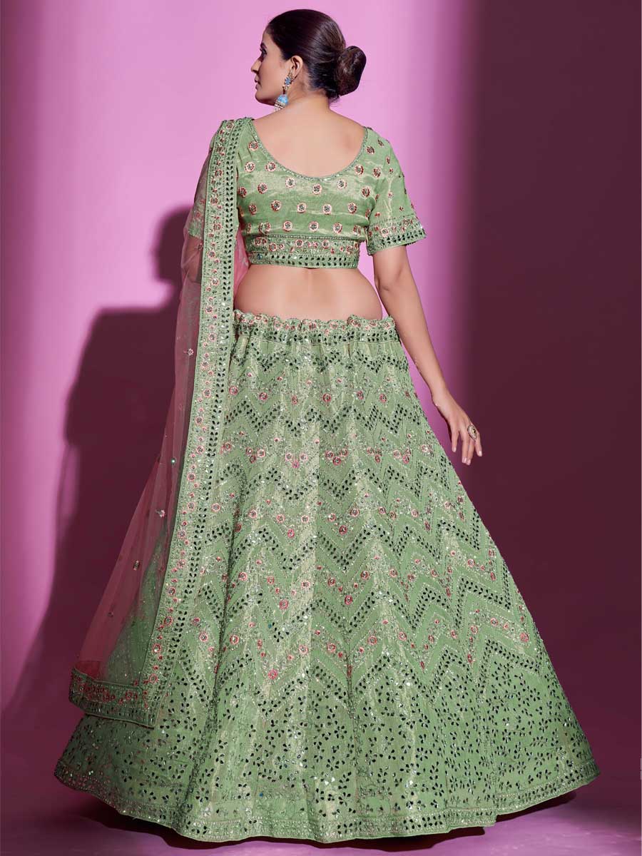 Pista Green Gota Silk Embroidered Bridal Wedding Heavy Border Lehenga Choli