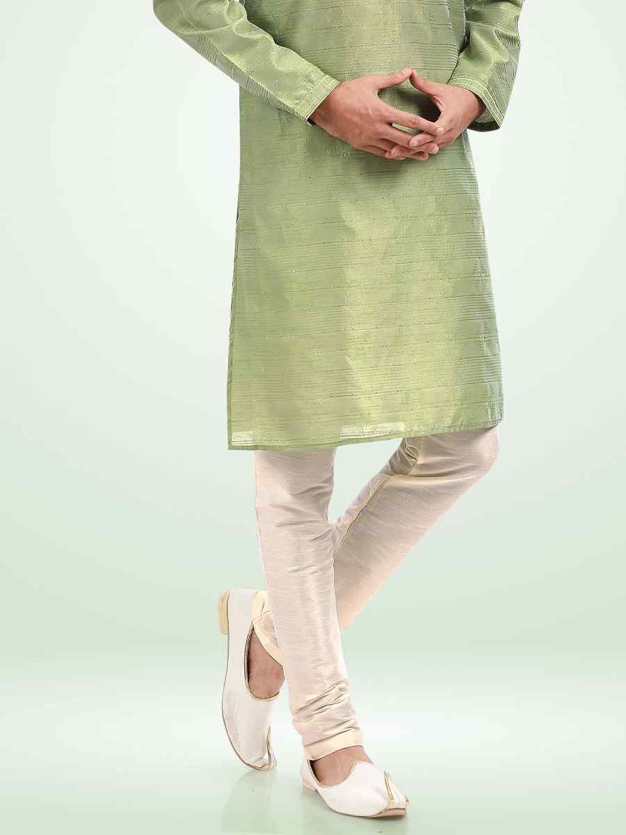 Pista Green Jacquard Banarasi Silk Woven Festival Party Kurta