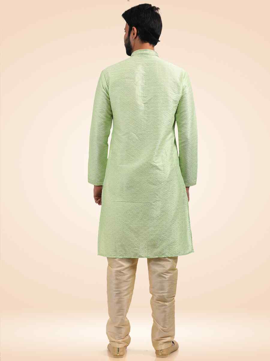 Pista Green Jacquard Banarasi Silk Woven Festival Party Kurta