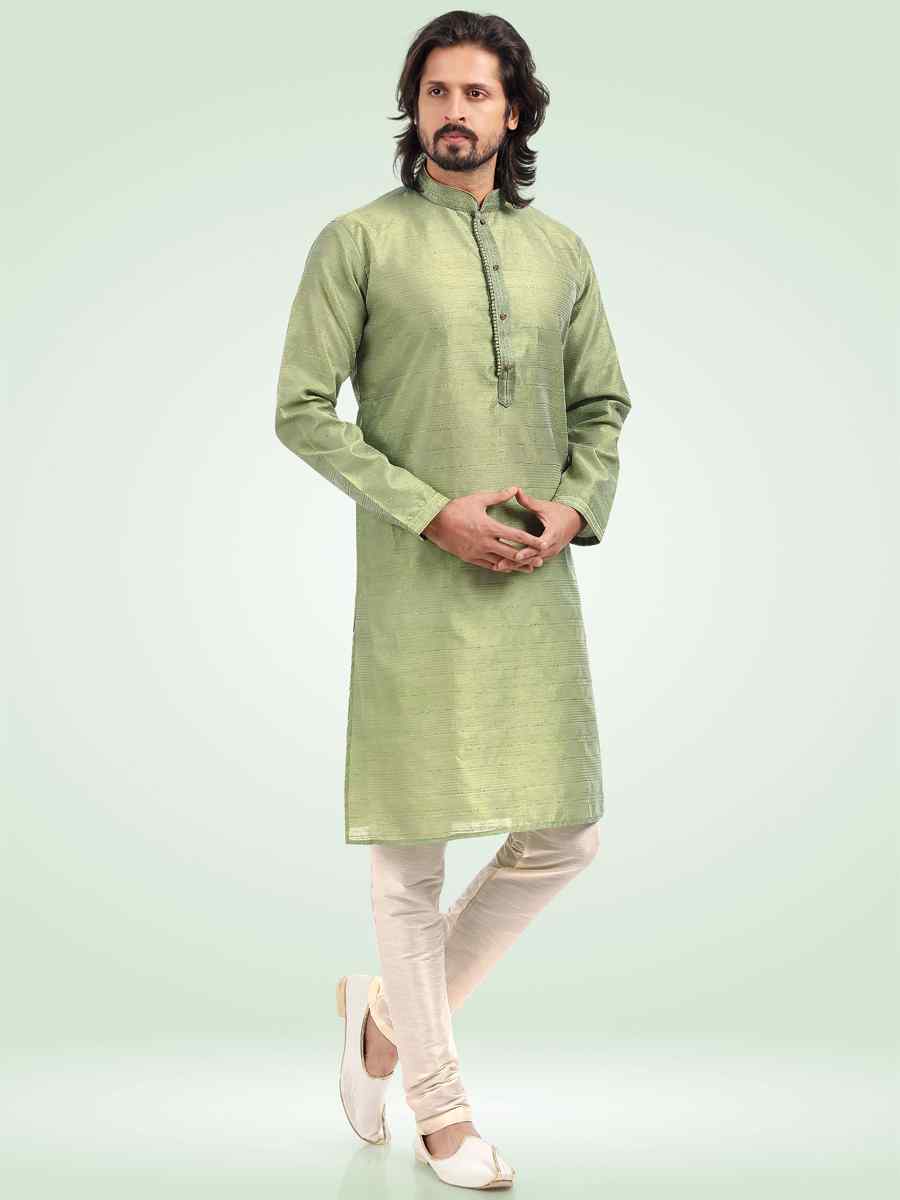 Pista Green Jacquard Banarasi Silk Woven Festival Party Kurta