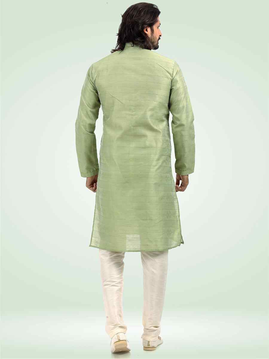 Pista Green Jacquard Banarasi Silk Woven Festival Party Kurta