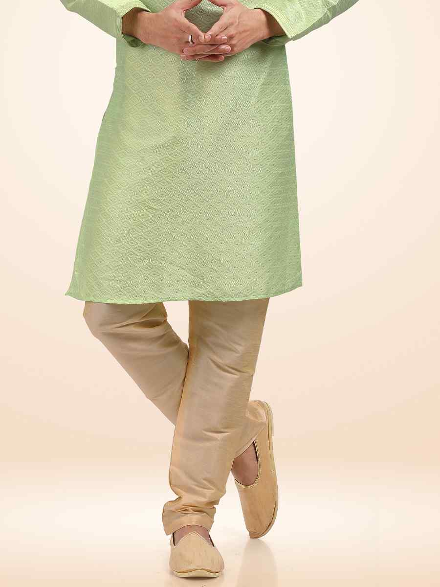 Pista Green Jacquard Banarasi Silk Woven Festival Party Kurta
