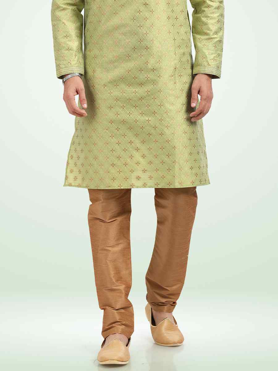 Pista Green Jacquard Banarasi Silk Woven Festival Party Kurta