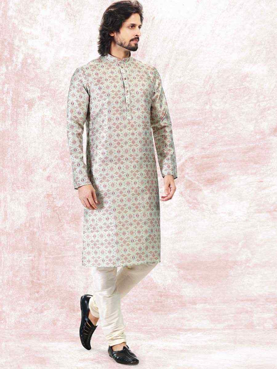 Pista Green Jacquard Banarasi Silk Woven Festival Wedding Kurta