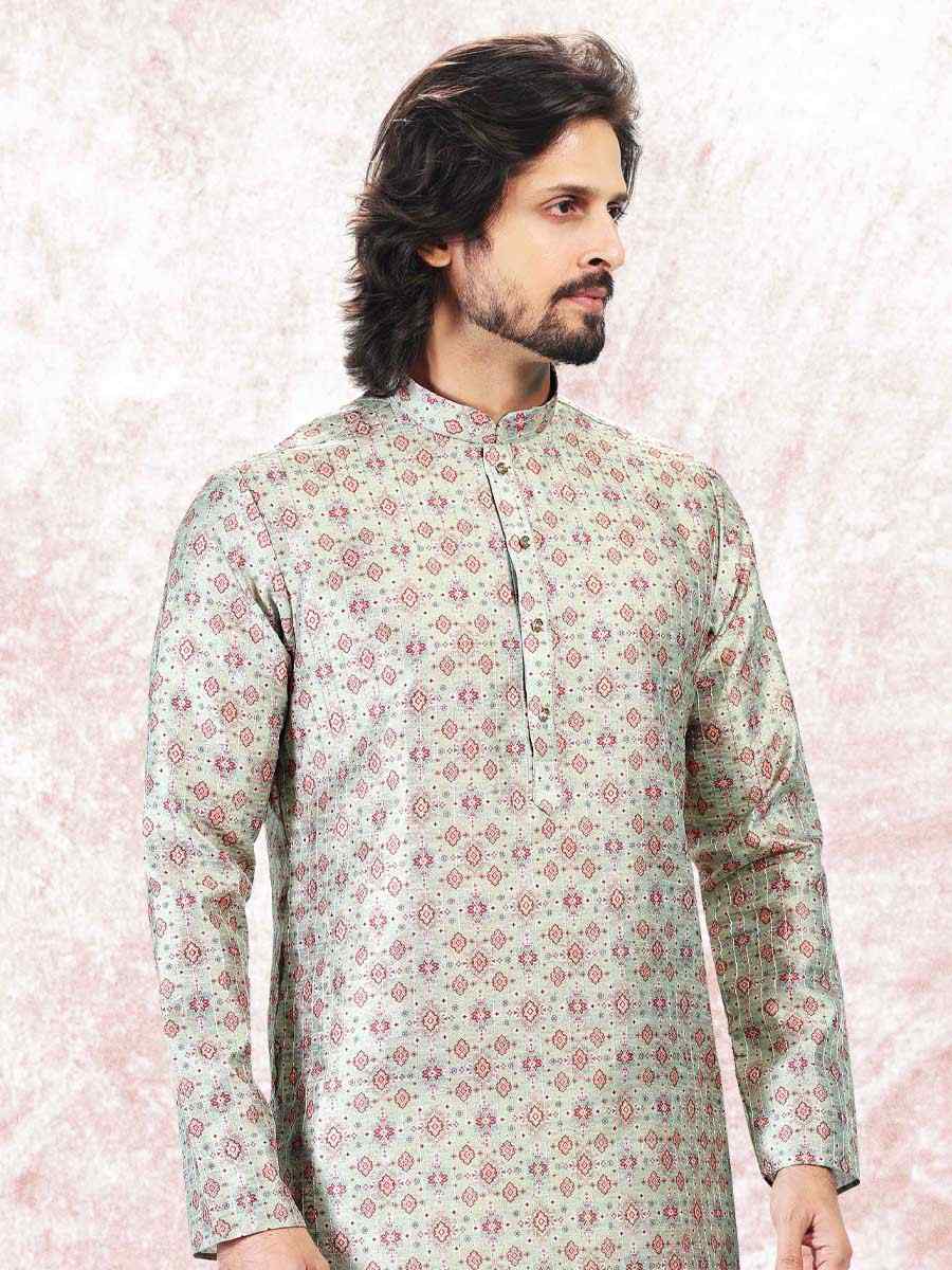 Pista Green Jacquard Banarasi Silk Woven Festival Wedding Kurta