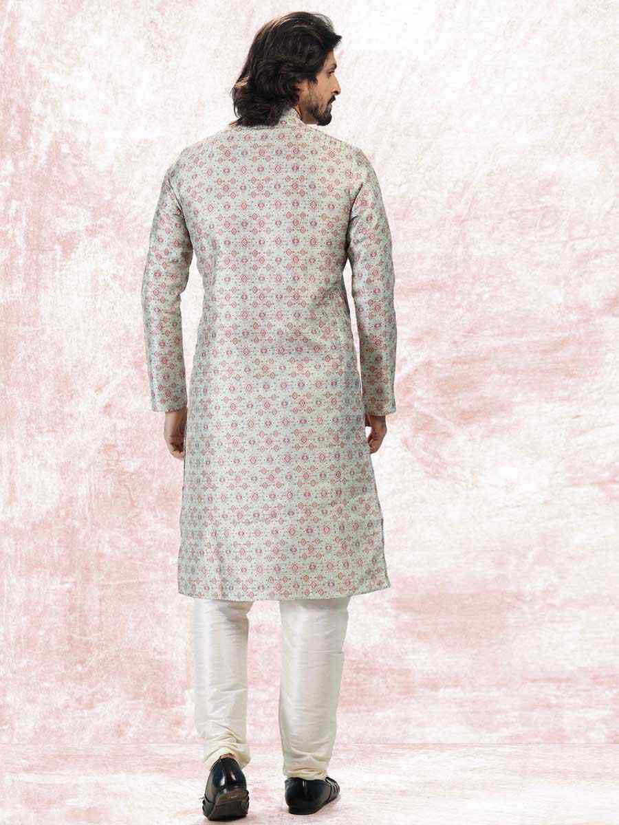 Pista Green Jacquard Banarasi Silk Woven Festival Wedding Kurta